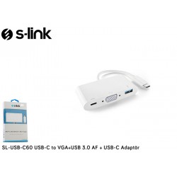 S-LINK SL-USB-C60 TYPE-C ERKEK TO VGA USB 3.0 TYPE-C CEVIRICI
