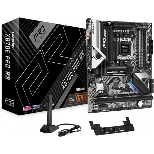 ASRock X670E Pro RS RGB ATX Anakart, AMD AM5 Ryzen 8000 ve 7000, DDR5, 5x M.2 SSD, 4K 120Hz, AMD Expo, USB Type C, WiFi 6E