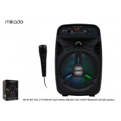 MIKADO MD-814KP 15W,3.7V1200MAH SIYAH KABLOLU MIKROFON AUX -USB-TF-BLUETOOTH FM'LI LED ISIKLI ANFI