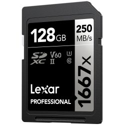 LEXAR 128GB LSD128CB1667 SDXC PROFESSIONAL 1667X SDXC UHS-II CARDS 250MB/S READ 120MB/S WRITE C10 V60 U3