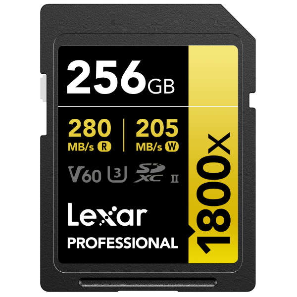 LEXAR 256GB LSD1800256G-BNNNG SD PROFESSIONAL 1800X SDXC UHS-II CARDS UP TO 280MB/S READ 210MB/S WRITE C10 V60 U3