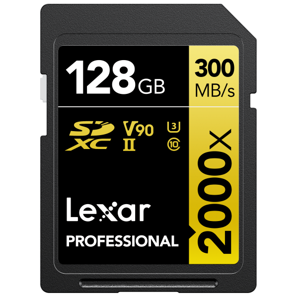 LEXAR 128GB LSD2000128G-BNNNG SD PROFESSIONAL 2000X SDXC UHS-II CARDS UP TO 300MB/S READ 260MB/S WRITE C10 V90 U3