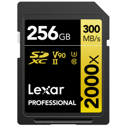 LEXAR 256GB LSD2000256G-BNNNG SD PROFESSIONAL 2000X SDXC UHS-II CARDS UP TO 300MB/S READ 260MB/S WRITE C10 V90 U3