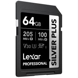 LEXAR LSDSIPL064G-BNNNG SD PROFESSIONAL SILVER PLUS SDXC UHS-I CARDS UP TO 205MB/S READ 100MB/S WRITE C10 V30 U3