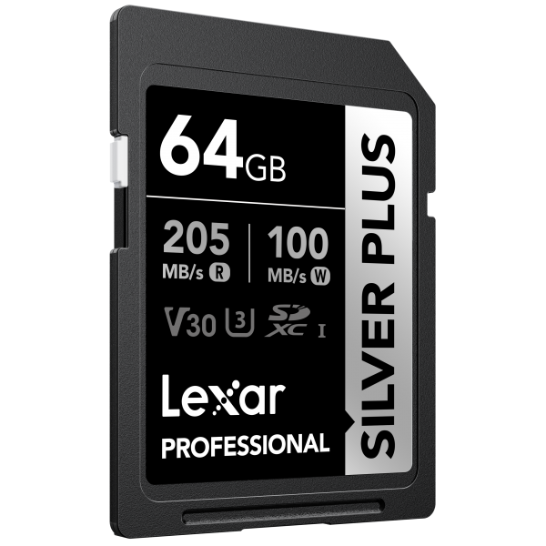 LEXAR LSDSIPL064G-BNNNG SD PROFESSIONAL SILVER PLUS SDXC UHS-I CARDS UP TO 205MB/S READ 100MB/S WRITE C10 V30 U3