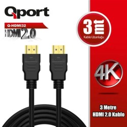 QPORT (Q-HDMI32) ALTIN UCLU 3M 4K HDMI2.0 KABLO...