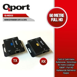 QPORT (Q-HEX2) 60 METRE CAT5/CAT6 HDMI EXTENDER DONUSTURUCU 