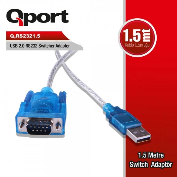 QPORT (Q-RS2321.5) USB2.0 TO RS232 CEVIRICI KABLO 1M