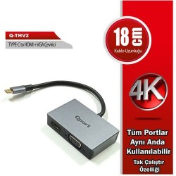 QPORT (Q-THV2) TYPE-C TO HDMI/VGA CEVIRICI...