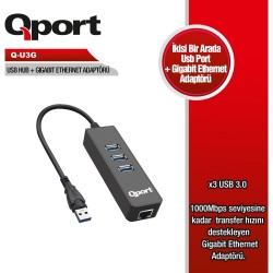 QPORT Q-U3G USB3.0 TO 3 PORT USB + RJ45 ETHERNET HUB...