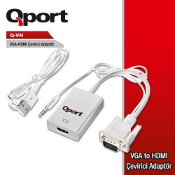 QPORT (Q-VH) VGA TO HDMI CEVIRICI + SES KABLOSU...