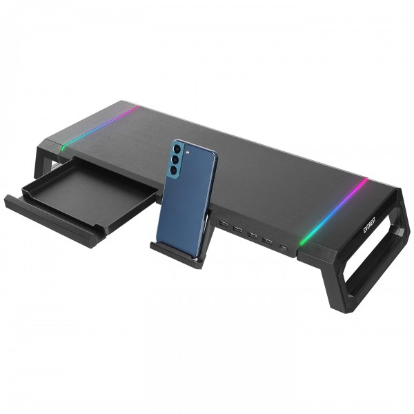 EVEREST ST1 4 USB HUB RGB ISIKLI KATLANABILIR YUKSEKLIK AYARLI SIYAH MONITOR STANDI